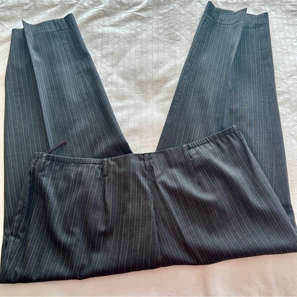Talbots Pants Charcoal Grey Cream Pin Stripe Wool Classic Plus size 18 W Petite - Picture 9 of 15